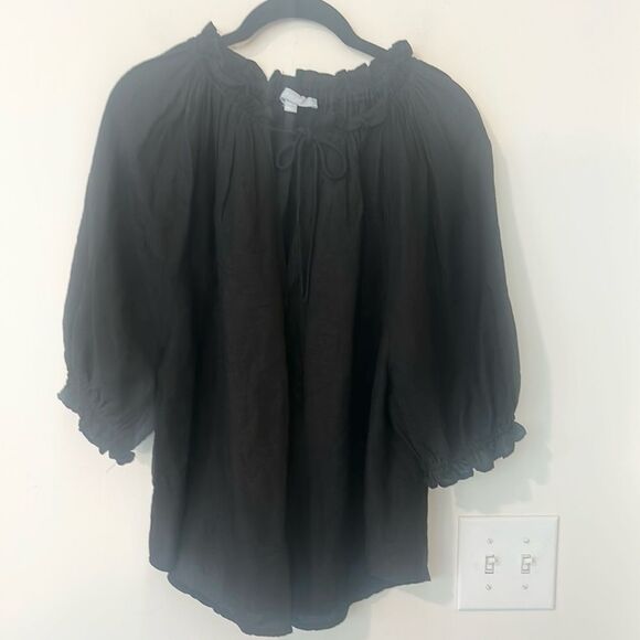 Antonio Melani Black Linen Blend Top L - Picture 1 of 7